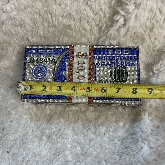 Rhinestones , Royal blue ,black and rose gold Dollar Frame clutch. - Picture 8 of 9